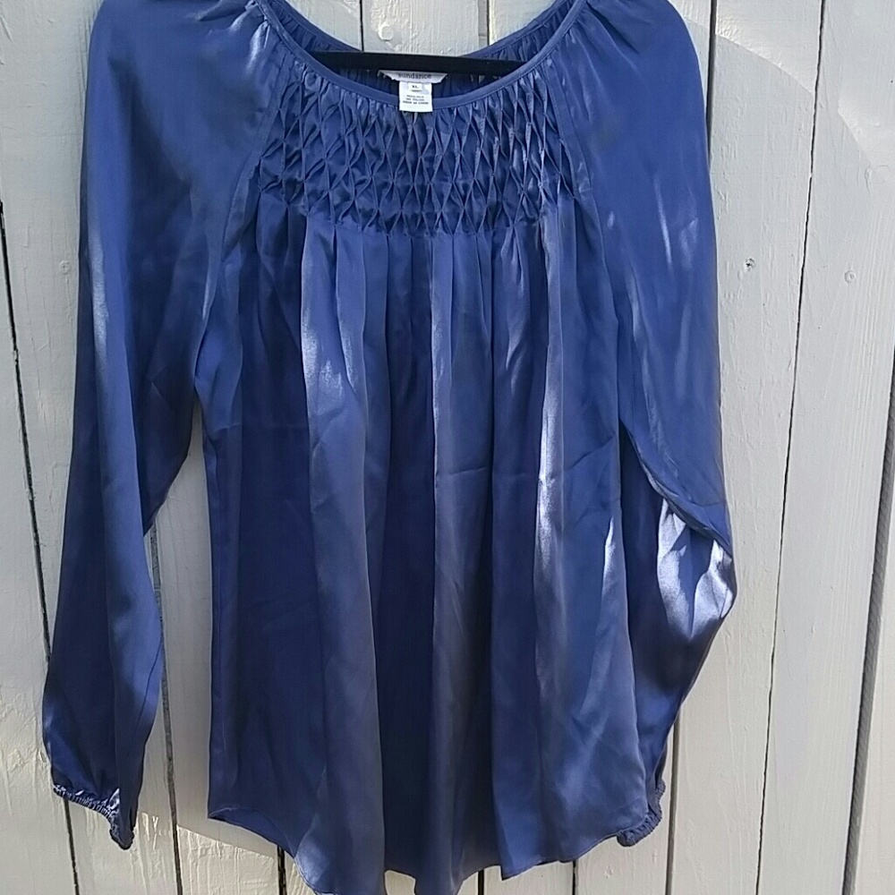 Sundance Navy Silk Pintuck Blouse